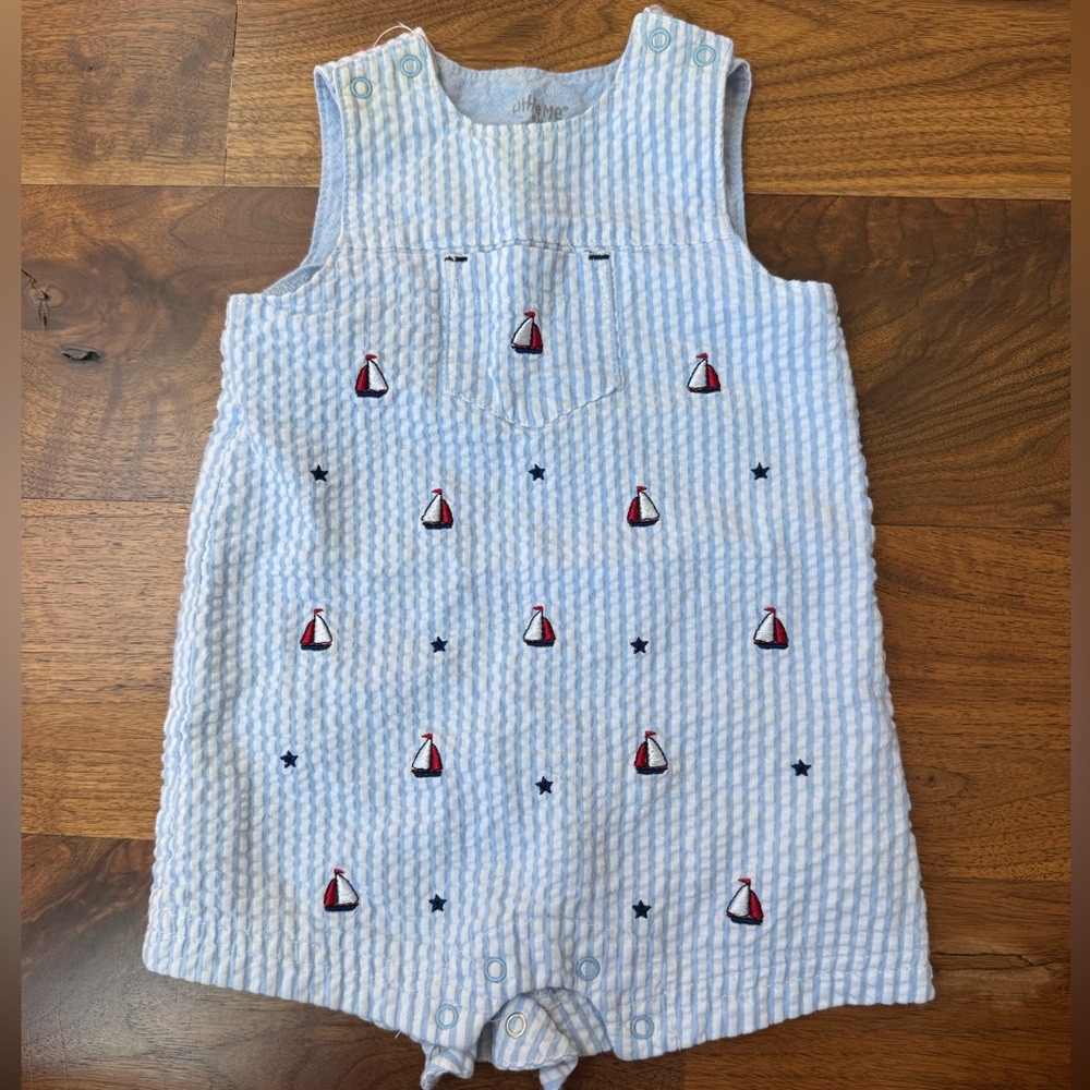 Little Me Blue and White Striped Baby Outfit